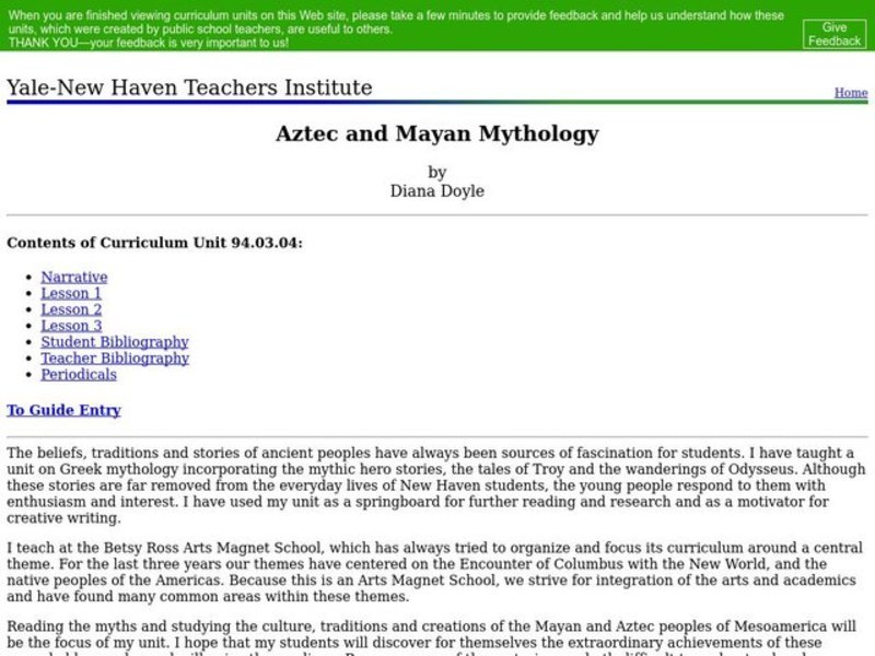 Aztec and Mayan Mythology Lesson Plan