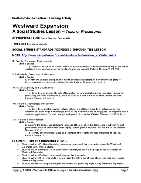 Westward Expansion Lesson Plan