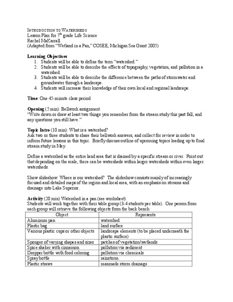 Wetland in a Pan Lesson Plan