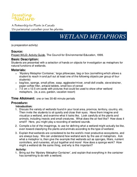 Wetland Metaphors Lesson Plan