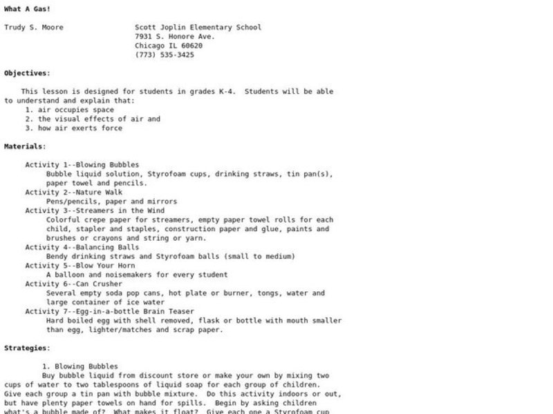What A Gas! Lesson Plan