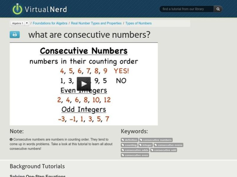 What are Consecutive Numbers? Instructional Video