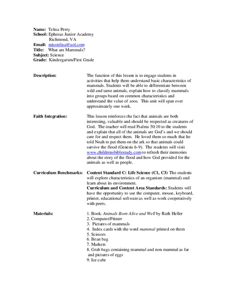 What are Mammals? Lesson Plan