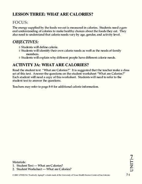 What Are Calories? Handout