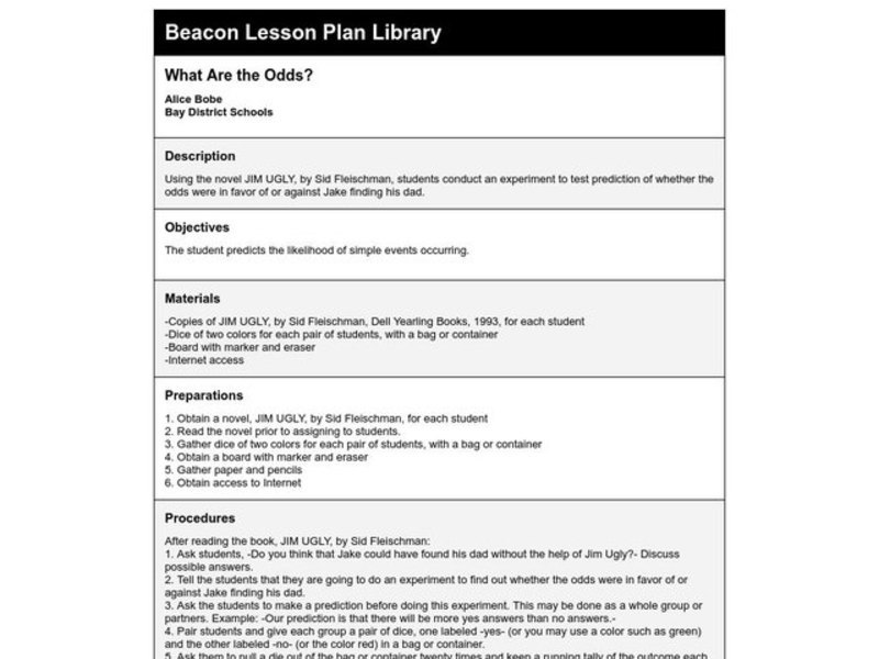 What Are The Odds? Lesson Plan