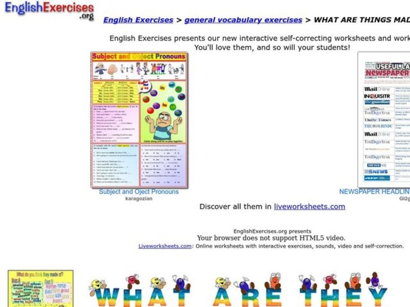 What are they made of? Worksheet