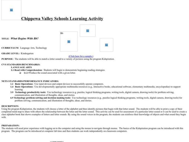 What Begins With Bb? Lesson Plan