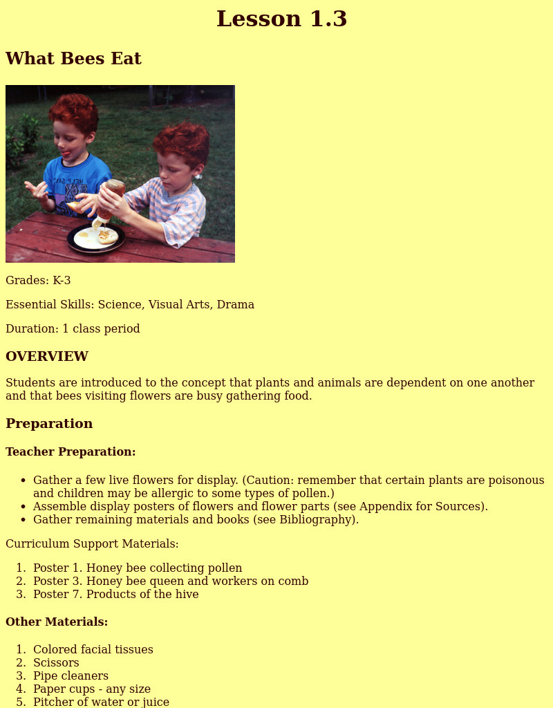 What Bees Eat Lesson Plan