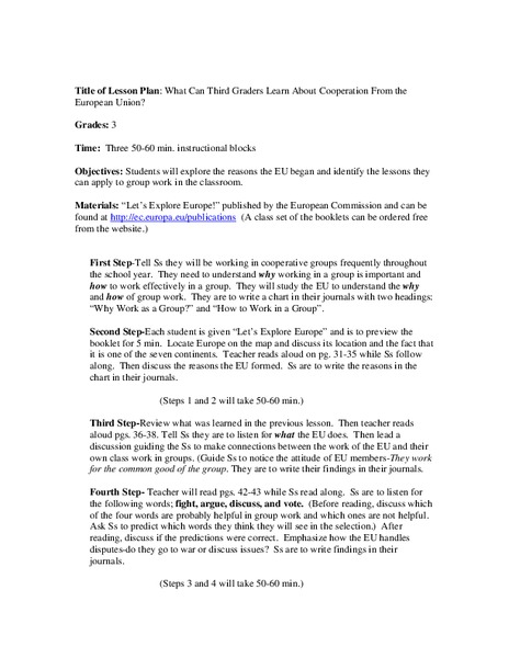 What Can Third Graders Learn About Cooperation From the European Union? Lesson Plan