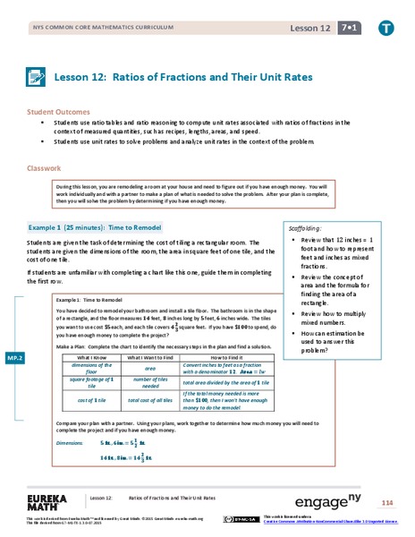 Ratios of Fractions and Their Unit Rates 2 Lesson Plan