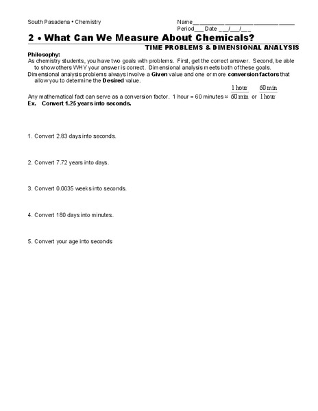 What Can We Measure about Chemicals? Worksheet