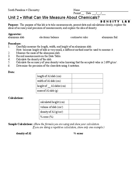 What Can We Measure About Chemicals? Worksheet