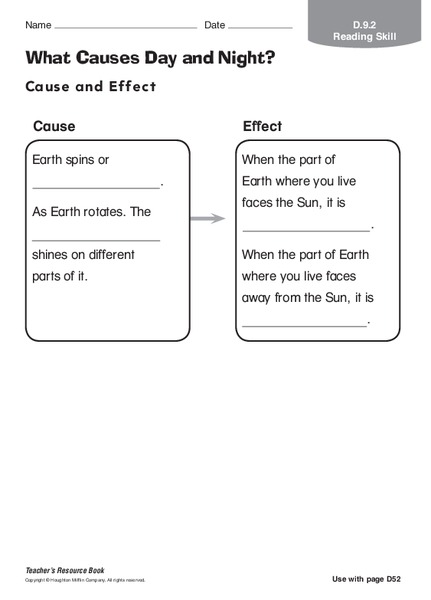 What Causes Day and Night? Worksheet