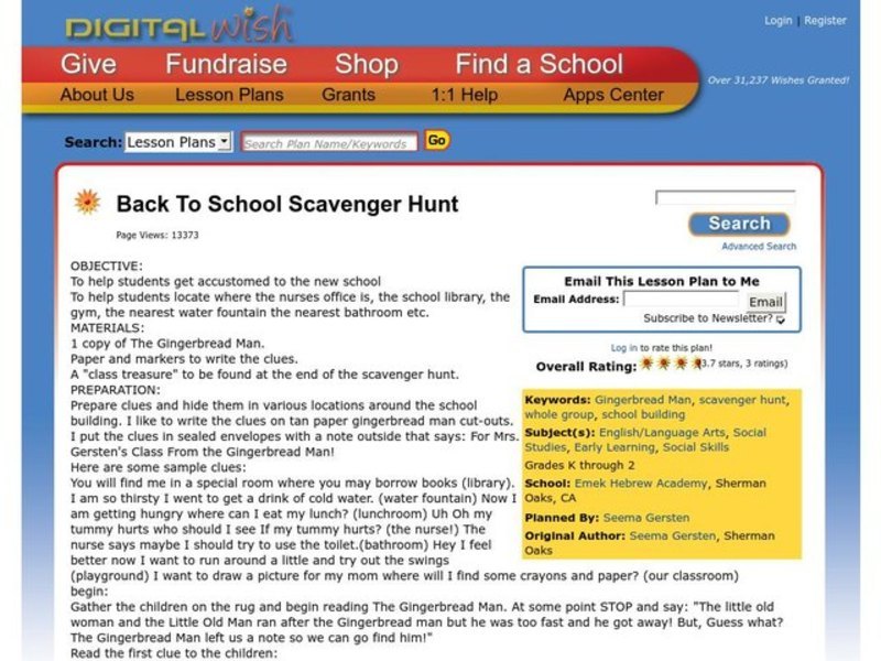 Back To School Scavenger Hunt Lesson Plan
