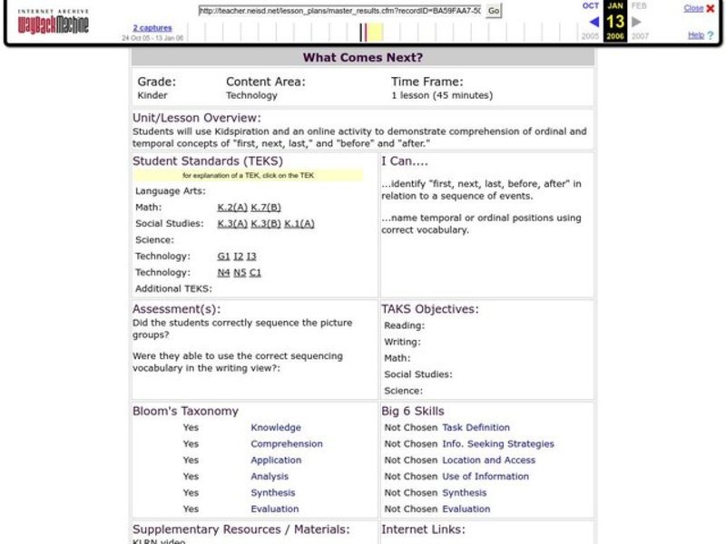 What Comes Next? Lesson Plan