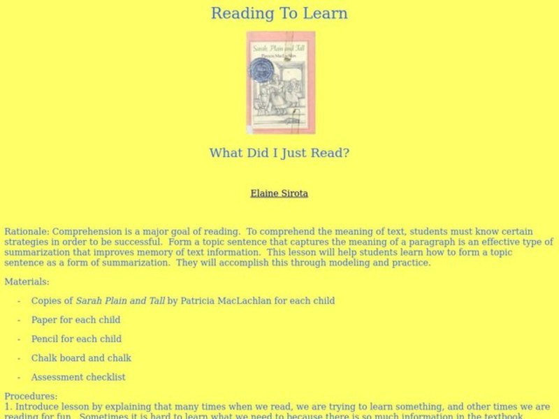 What Did I Just Read? Lesson Plan