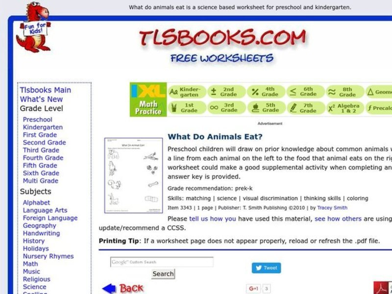 What Do Animals Eat? Worksheet