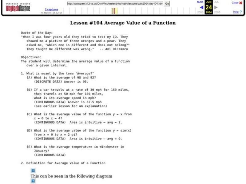 Average Value Of A Function Lesson Plan