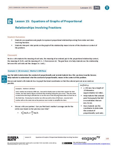 Equations of Graphs of Proportional Relationships Involving Fractions Lesson Plan