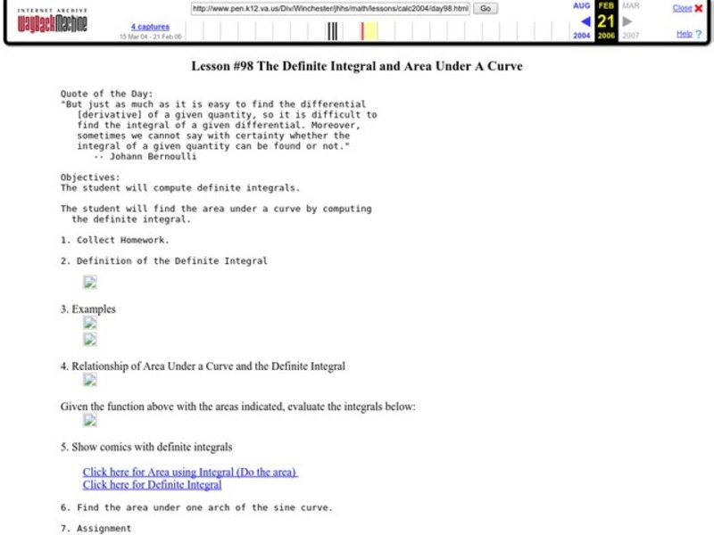 The Definite Integral and Area Under A Curve Lesson Plan