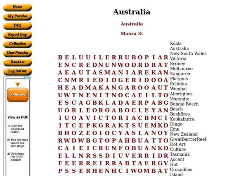 Australia Worksheet