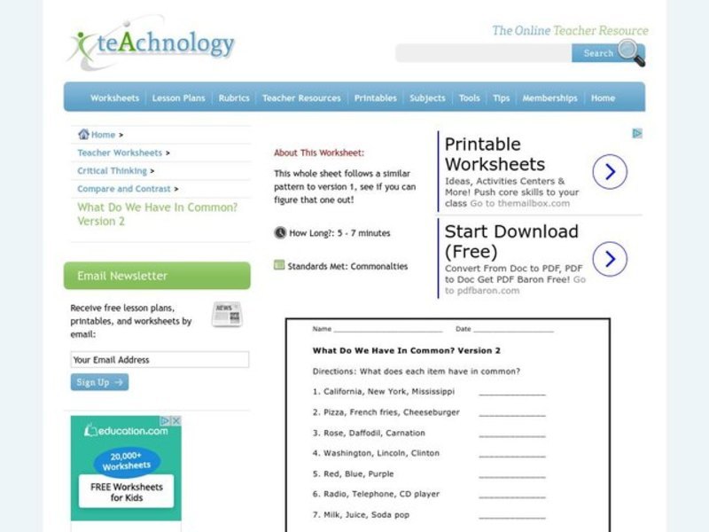 What Do We Have In Common? Worksheet
