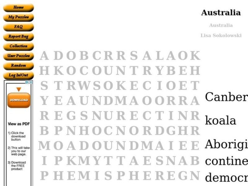 Australia Word Search Worksheet