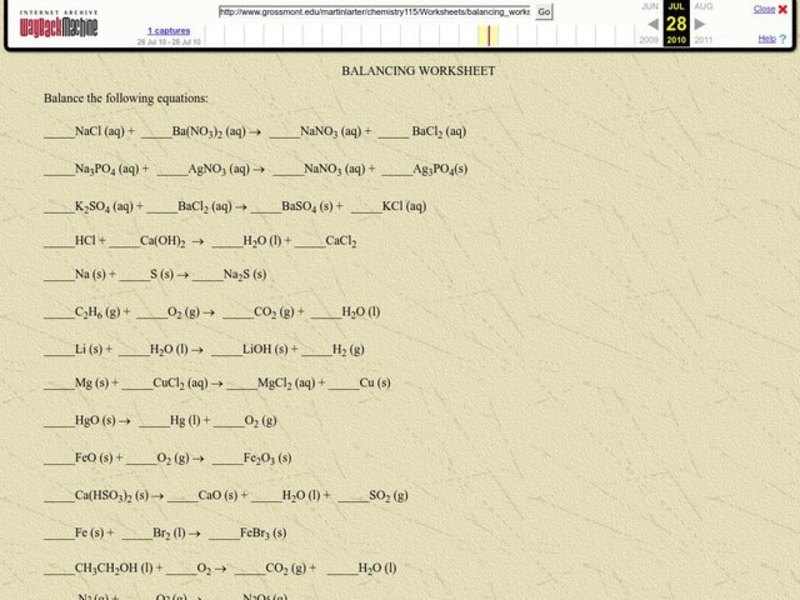 Balancing Worksheet Worksheet