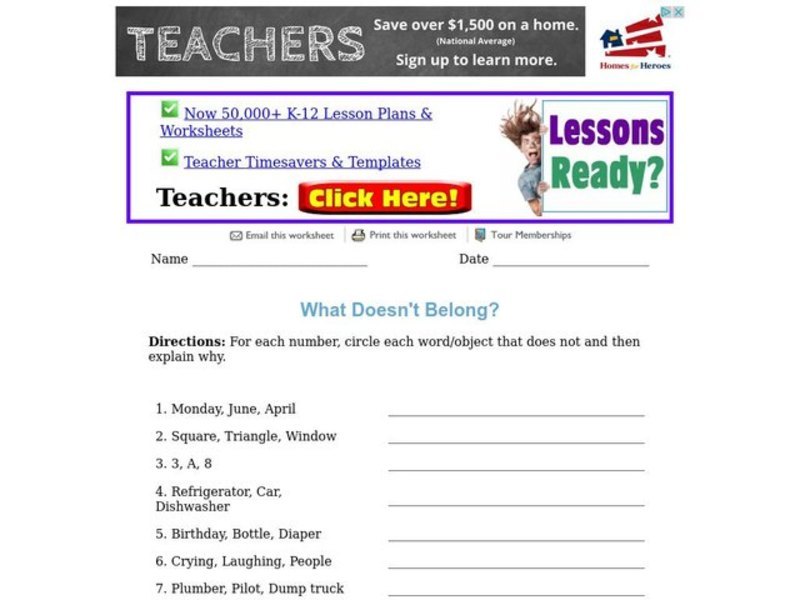 What Doesn't Belong? Worksheet