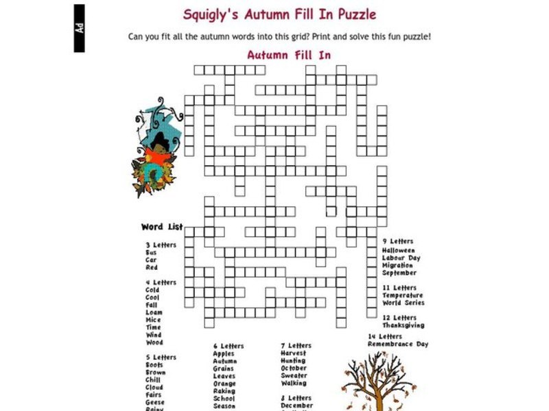 Autumn Fill In Worksheet