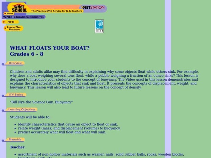 What Floats Your Boat? Lesson Plan