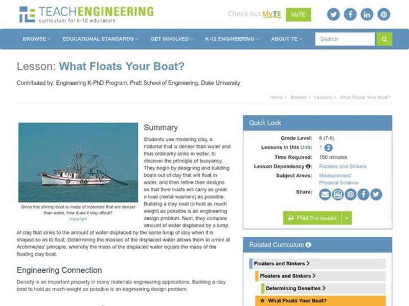 What Floats Your Boat? Lesson Plan