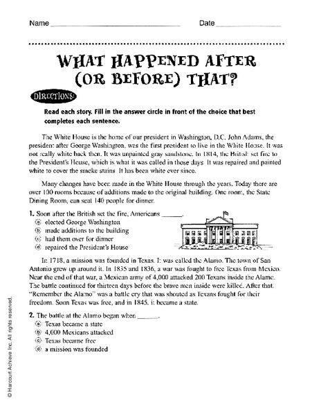 What Happened After (Or Before) That? Worksheet