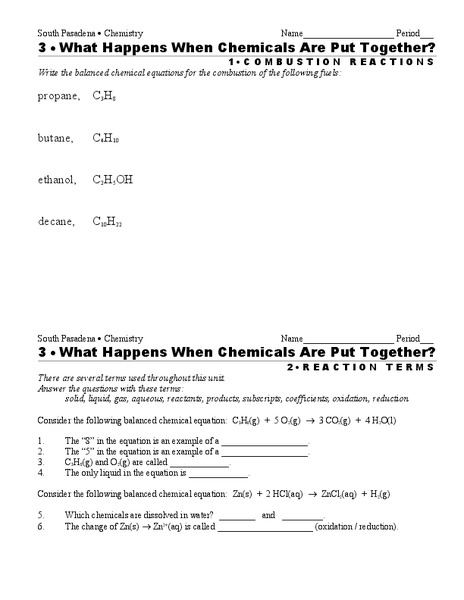 What Happens When Chemicals are Put Together? Worksheet