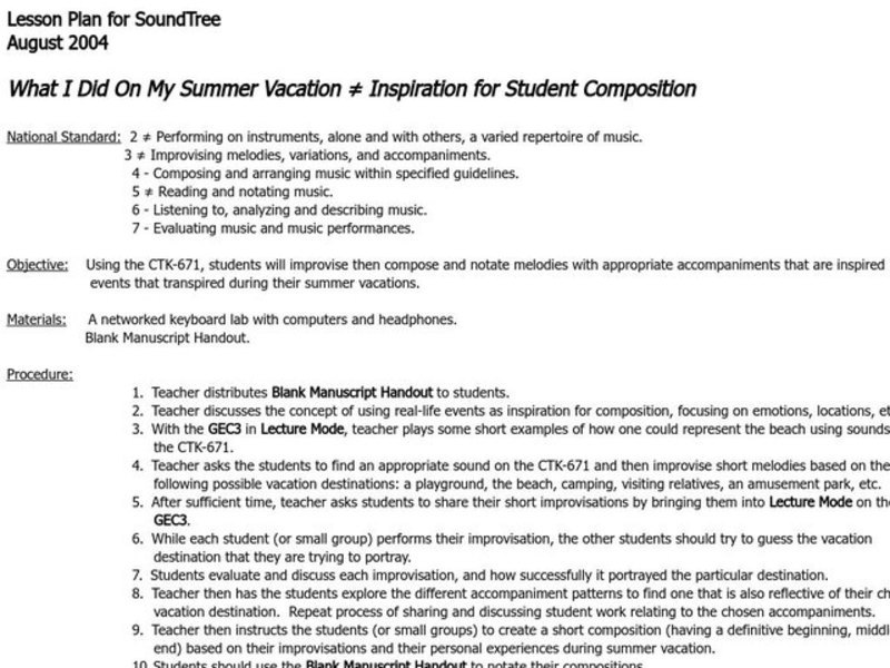 What I Did On My Summer Vacation Lesson Plan