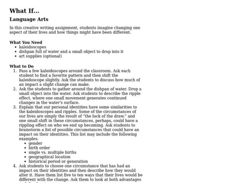 What If... Lesson Plan