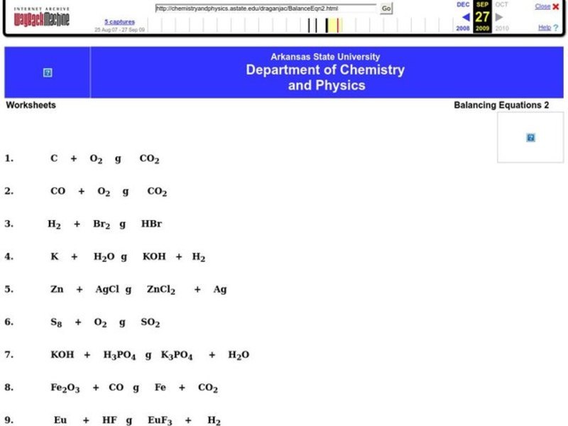 Balancing Equations Worksheet