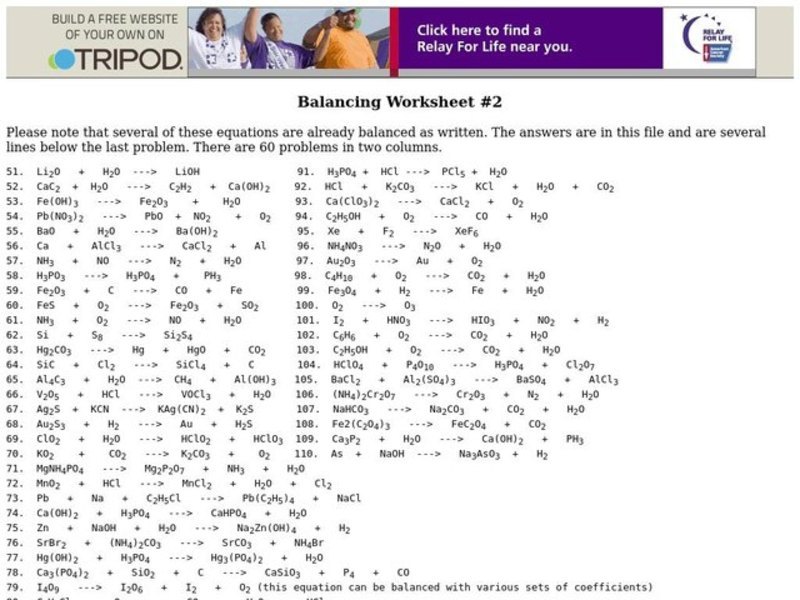 Balancing Worksheet Worksheet