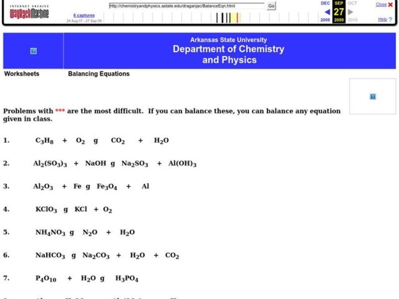 Balancing Equations Worksheet