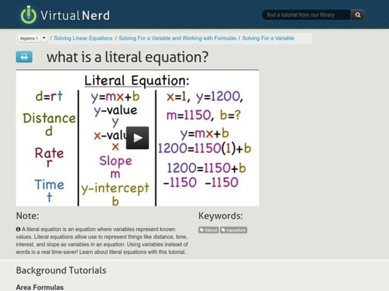 What is a Literal Equation? Instructional Video