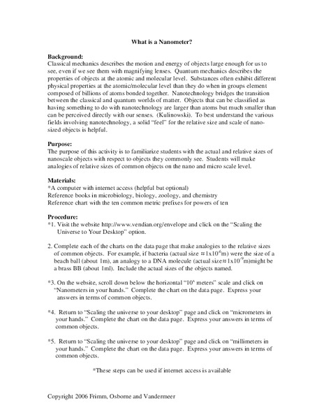 What is a Nanometer? Lesson Plan