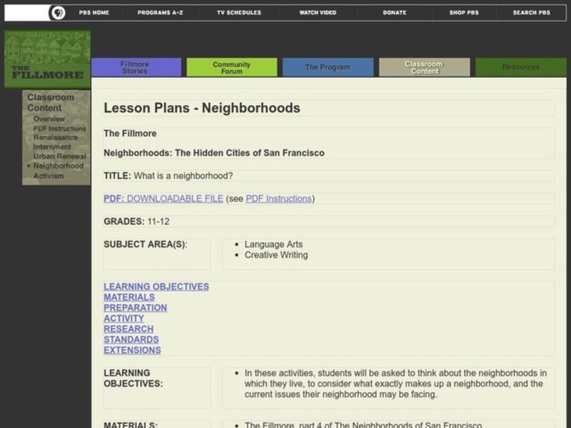 What Is a Neighborhood? Lesson Plan