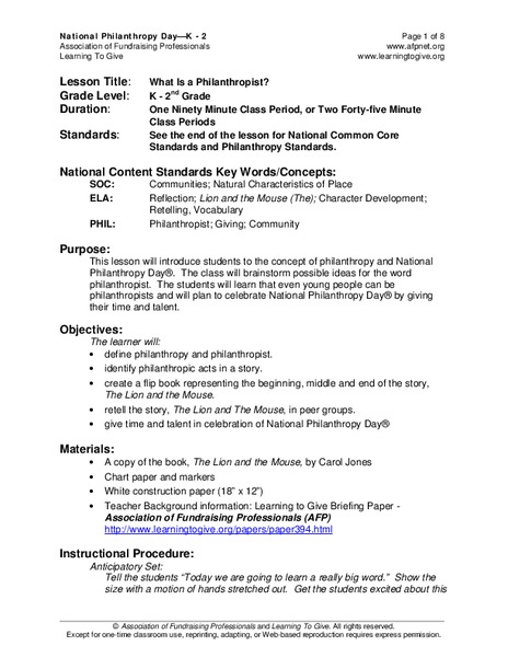 What is a Philanthropist? Lesson Plan