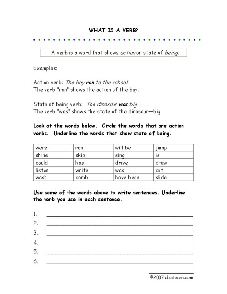 What is a Verb? Worksheet