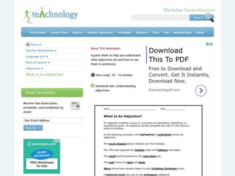 What is an Adjective? Organizer