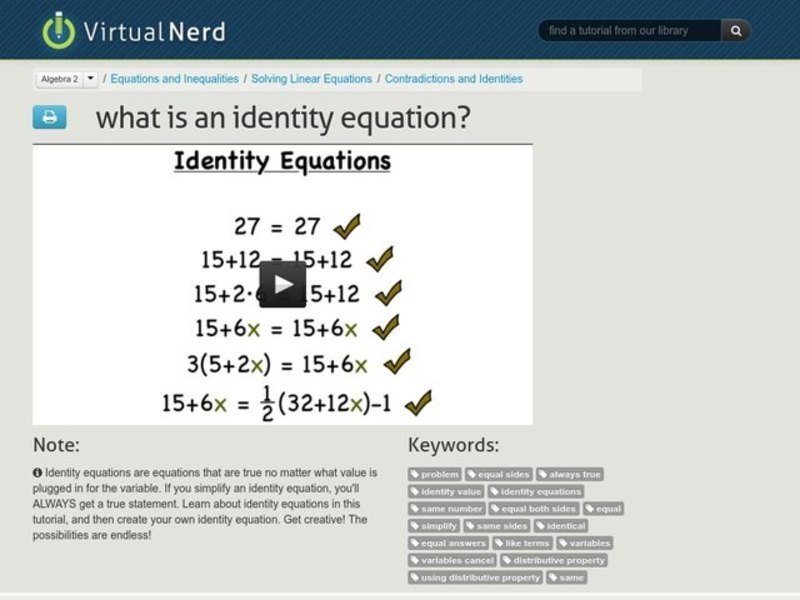 What is an Identity Equation? Instructional Video