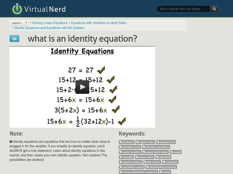 What is an Identity Equation? Instructional Video