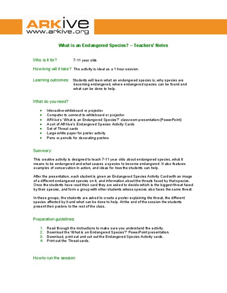 What is an Endangered Species? Lesson Plan