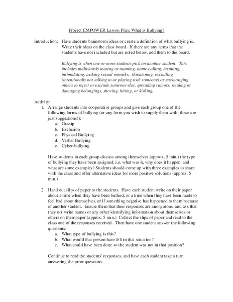 What is Bullying? Lesson Plan