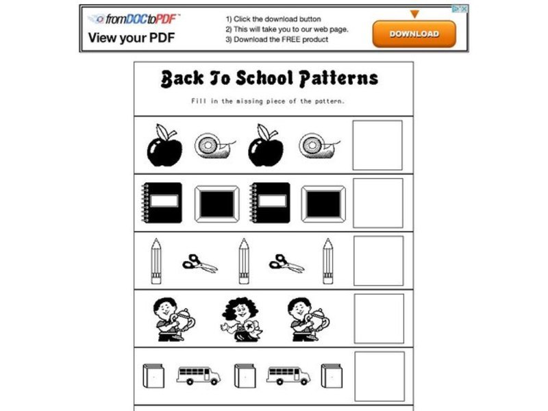 Back to School Patterns Worksheet